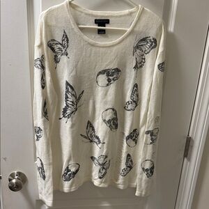 Hot Topic Midnight Hour Brand thin sweater with skulls and butterflies.